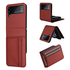 Luxus Leder Hülle Handyhülle und Kunststoff Schutzhülle Hartschalen Tasche T01 für Samsung Galaxy Z Flip4 5G Braun
