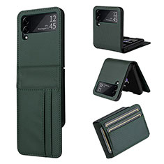 Luxus Leder Hülle Handyhülle und Kunststoff Schutzhülle Hartschalen Tasche T01 für Samsung Galaxy Z Flip4 5G Grün