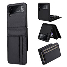 Luxus Leder Hülle Handyhülle und Kunststoff Schutzhülle Hartschalen Tasche T01 für Samsung Galaxy Z Flip4 5G Schwarz