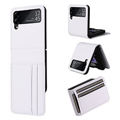 Luxus Leder Hülle Handyhülle und Kunststoff Schutzhülle Hartschalen Tasche T01 für Samsung Galaxy Z Flip4 5G Weiß