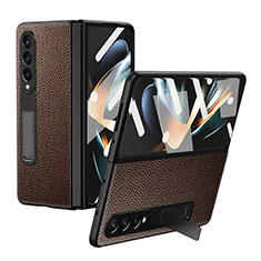 Luxus Leder Hülle Handyhülle und Kunststoff Schutzhülle Hartschalen Tasche T01 für Samsung Galaxy Z Fold3 5G Braun