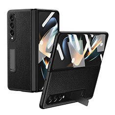 Luxus Leder Hülle Handyhülle und Kunststoff Schutzhülle Hartschalen Tasche T01 für Samsung Galaxy Z Fold3 5G Schwarz