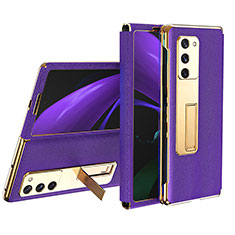 Luxus Leder Hülle Handyhülle und Kunststoff Schutzhülle Hartschalen Tasche T02 für Samsung Galaxy Z Fold2 5G Violett