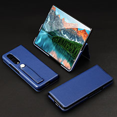 Luxus Leder Hülle Handyhülle und Kunststoff Schutzhülle Hartschalen Tasche T02 für Samsung Galaxy Z Fold3 5G Blau