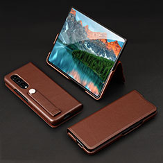 Luxus Leder Hülle Handyhülle und Kunststoff Schutzhülle Hartschalen Tasche T02 für Samsung Galaxy Z Fold3 5G Braun