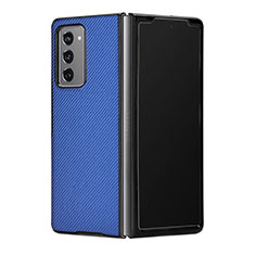 Luxus Leder Hülle Handyhülle und Kunststoff Schutzhülle Hartschalen Tasche T03 für Samsung Galaxy Z Fold2 5G Blau