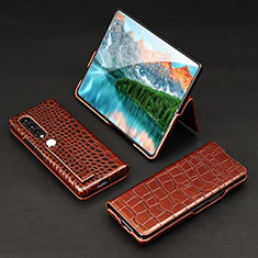 Luxus Leder Hülle Handyhülle und Kunststoff Schutzhülle Hartschalen Tasche T03 für Samsung Galaxy Z Fold3 5G Braun