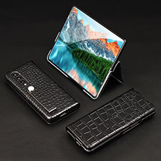 Luxus Leder Hülle Handyhülle und Kunststoff Schutzhülle Hartschalen Tasche T03 für Samsung Galaxy Z Fold4 5G Schwarz