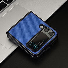 Luxus Leder Hülle Handyhülle und Kunststoff Schutzhülle Hartschalen Tasche T04 für Samsung Galaxy Z Flip4 5G Blau