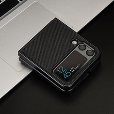 Luxus Leder Hülle Handyhülle und Kunststoff Schutzhülle Hartschalen Tasche T04 für Samsung Galaxy Z Flip4 5G Schwarz