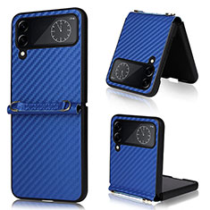 Luxus Leder Hülle Handyhülle und Kunststoff Schutzhülle Hartschalen Tasche T05 für Samsung Galaxy Z Flip4 5G Blau