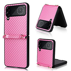 Luxus Leder Hülle Handyhülle und Kunststoff Schutzhülle Hartschalen Tasche T05 für Samsung Galaxy Z Flip4 5G Pink