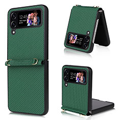 Luxus Leder Hülle Handyhülle und Kunststoff Schutzhülle Hartschalen Tasche T07 für Samsung Galaxy Z Flip4 5G Grün