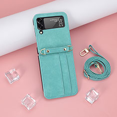 Luxus Leder Hülle Handyhülle und Kunststoff Schutzhülle Hartschalen Tasche T08 für Samsung Galaxy Z Flip4 5G Cyan