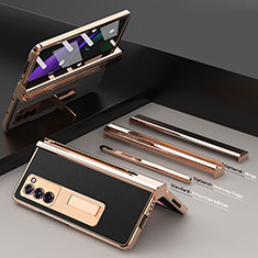 Luxus Leder Hülle Handyhülle und Kunststoff Schutzhülle Hartschalen Tasche Z05 für Samsung Galaxy Z Fold2 5G Schwarz