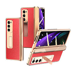 Luxus Leder Hülle Handyhülle und Kunststoff Schutzhülle Hartschalen Tasche Z09 für Samsung Galaxy Z Fold2 5G Rot
