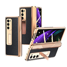 Luxus Leder Hülle Handyhülle und Kunststoff Schutzhülle Hartschalen Tasche Z09 für Samsung Galaxy Z Fold2 5G Schwarz