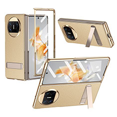 Luxus Leder Hülle Handyhülle und Kunststoff Schutzhülle Hartschalen Tasche ZL1 für Huawei Mate X3 Gold