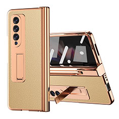 Luxus Leder Hülle Handyhülle und Kunststoff Schutzhülle Hartschalen Tasche ZL1 für Samsung Galaxy Z Fold3 5G Gold