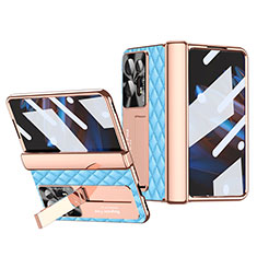 Luxus Leder Hülle Handyhülle und Kunststoff Schutzhülle Hartschalen Tasche ZL2 für Oppo Find N2 5G Hellblau
