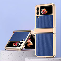 Luxus Leder Hülle Handyhülle und Kunststoff Schutzhülle Hartschalen Tasche ZL2 für Samsung Galaxy Z Flip3 5G Blau