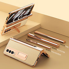 Luxus Leder Hülle Handyhülle und Kunststoff Schutzhülle Hartschalen Tasche ZL2 für Samsung Galaxy Z Fold3 5G Gold