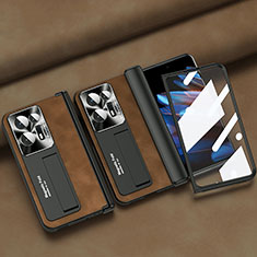 Luxus Leder Hülle Handyhülle und Kunststoff Schutzhülle Hartschalen Tasche ZL3 für Oppo Find N2 5G Braun