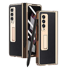 Luxus Leder Hülle Handyhülle und Kunststoff Schutzhülle Hartschalen Tasche ZL3 für Samsung Galaxy Z Fold3 5G Schwarz