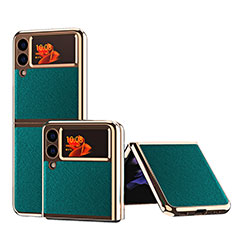 Luxus Leder Hülle Handyhülle und Kunststoff Schutzhülle Hartschalen Tasche ZL4 für Samsung Galaxy Z Flip3 5G Grün