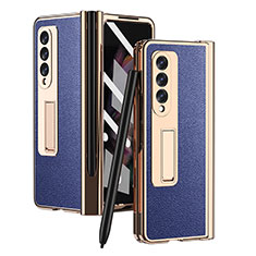 Luxus Leder Hülle Handyhülle und Kunststoff Schutzhülle Hartschalen Tasche ZL4 für Samsung Galaxy Z Fold3 5G Blau