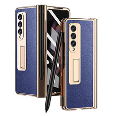 Luxus Leder Hülle Handyhülle und Kunststoff Schutzhülle Hartschalen Tasche ZL4 für Samsung Galaxy Z Fold4 5G Blau