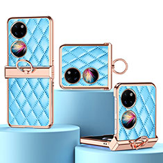 Luxus Leder Hülle Handyhülle und Kunststoff Schutzhülle Hartschalen Tasche ZL5 für Huawei P60 Pocket Blau