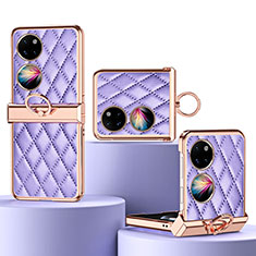 Luxus Leder Hülle Handyhülle und Kunststoff Schutzhülle Hartschalen Tasche ZL5 für Huawei P60 Pocket Violett