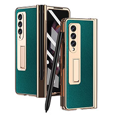 Luxus Leder Hülle Handyhülle und Kunststoff Schutzhülle Hartschalen Tasche ZL5 für Samsung Galaxy Z Fold3 5G Grün