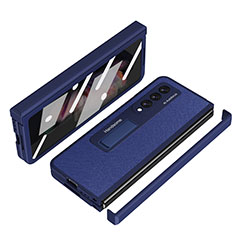 Luxus Leder Hülle Handyhülle und Kunststoff Schutzhülle Hartschalen Tasche ZL7 für Samsung Galaxy Z Fold3 5G Blau