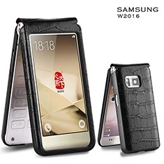 Schutzhülle Flip Tasche Leder Krokodil C03 für Samsung W(2016) Schwarz