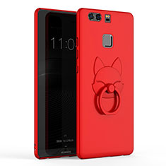 Schutzhülle Kunststoff Tasche Matt mit Fingerring Ständer A03 für Huawei P9 Plus Rot
