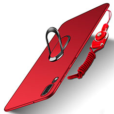 Schutzhülle Kunststoff Tasche Matt mit Fingerring Ständer und Lanyard für Huawei P20 Rot