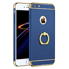 Schutzhülle Luxus Metall Rahmen und Kunststoff mit Fingerring Ständer A01 für Apple iPhone 6 Blau