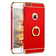 Schutzhülle Luxus Metall Rahmen und Kunststoff mit Fingerring Ständer A01 für Apple iPhone 6 Rot