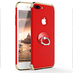 Schutzhülle Luxus Metall Rahmen und Kunststoff mit Fingerring Ständer A04 für Apple iPhone 7 Plus Rot