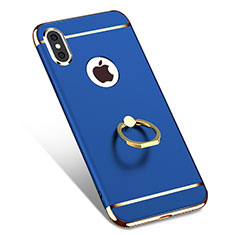Schutzhülle Luxus Metall Rahmen und Kunststoff mit Fingerring Ständer F02 für Apple iPhone Xs Blau