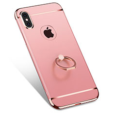 Schutzhülle Luxus Metall Rahmen und Kunststoff mit Fingerring Ständer F02 für Apple iPhone Xs Rosegold