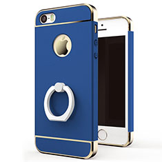 Schutzhülle Luxus Metall Rahmen und Kunststoff mit Fingerring Ständer für Apple iPhone 5 Blau