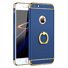 Schutzhülle Luxus Metall Rahmen und Kunststoff mit Fingerring Ständer für Apple iPhone 6 Plus Blau