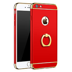 Schutzhülle Luxus Metall Rahmen und Kunststoff mit Fingerring Ständer für Apple iPhone 6 Plus Rot
