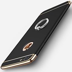 Schutzhülle Luxus Metall Rahmen und Kunststoff mit Fingerring Ständer für Apple iPhone 6 Schwarz