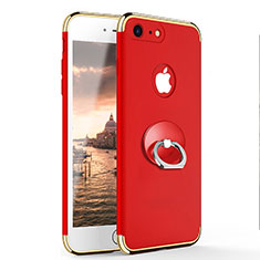 Schutzhülle Luxus Metall Rahmen und Kunststoff mit Fingerring Ständer für Apple iPhone 7 Rot