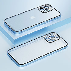 Schutzhülle Luxus Metall Rahmen und Kunststoff Schutzhülle Tasche Bling-Bling LF1 für Apple iPhone 13 Pro Blau