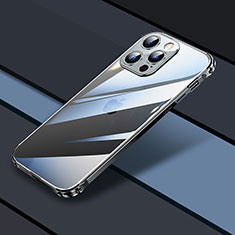 Schutzhülle Luxus Metall Rahmen und Kunststoff Schutzhülle Tasche JL4 für Apple iPhone 13 Pro Max Schwarz
